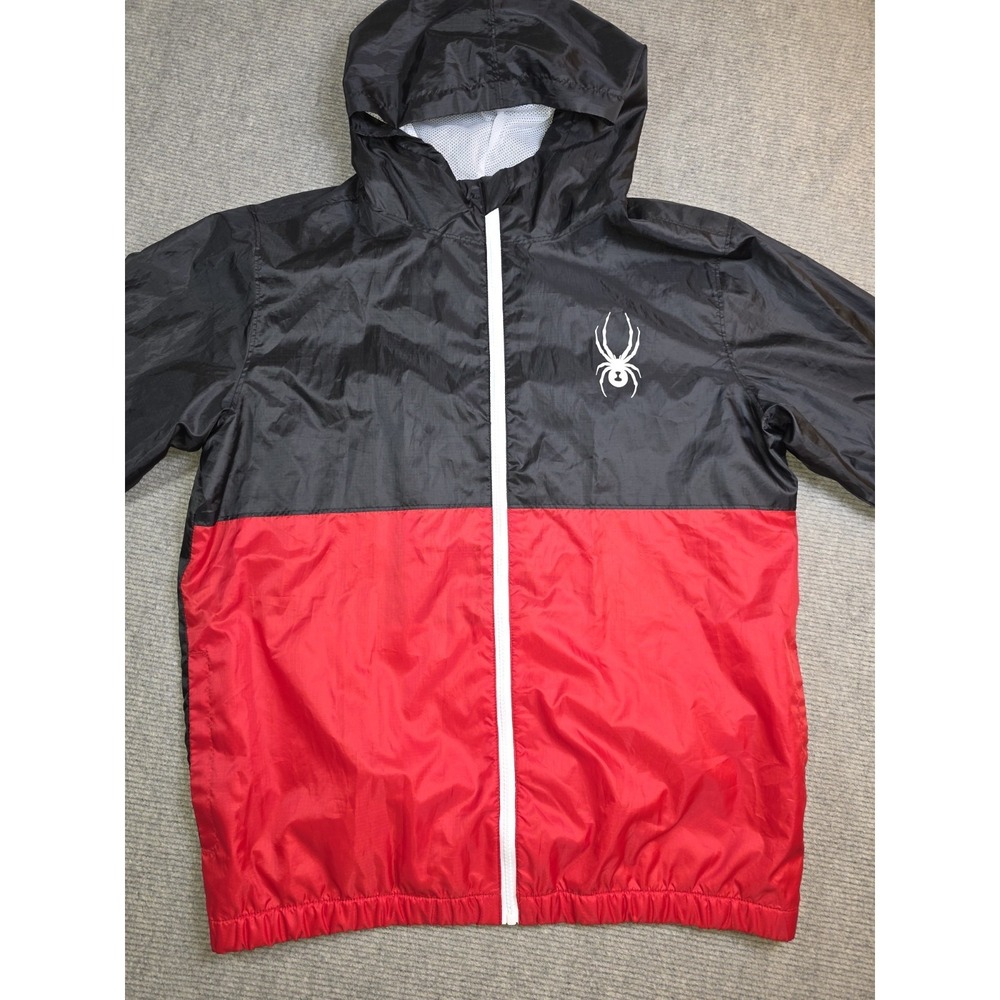 Spyder Men's L Black Red Logo Water Resistant Hooded Windbreaker Mesh Lined - Picture 3 of 12